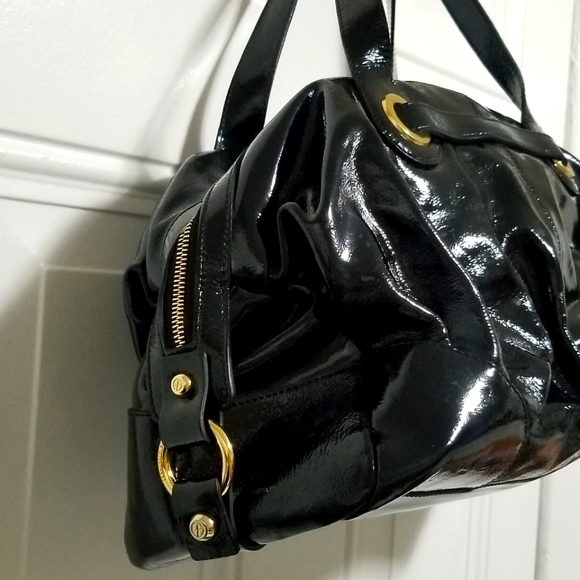 Francesco Biasia Black Star Crazy Patent Leather Bowling Bag. - Picture 7 of 15